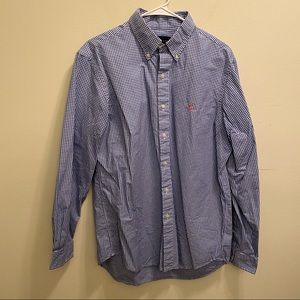 Polo Ralph Lauren Blue White Plaid Shirt Large EUC
